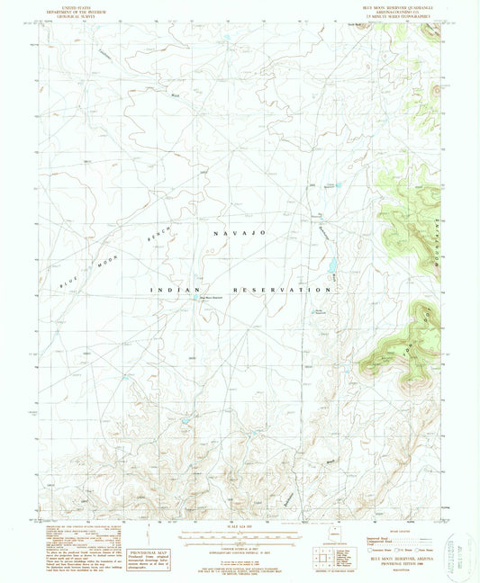Classic USGS Blue Moon Reservoir Arizona 7.5'x7.5' Topo Map Image