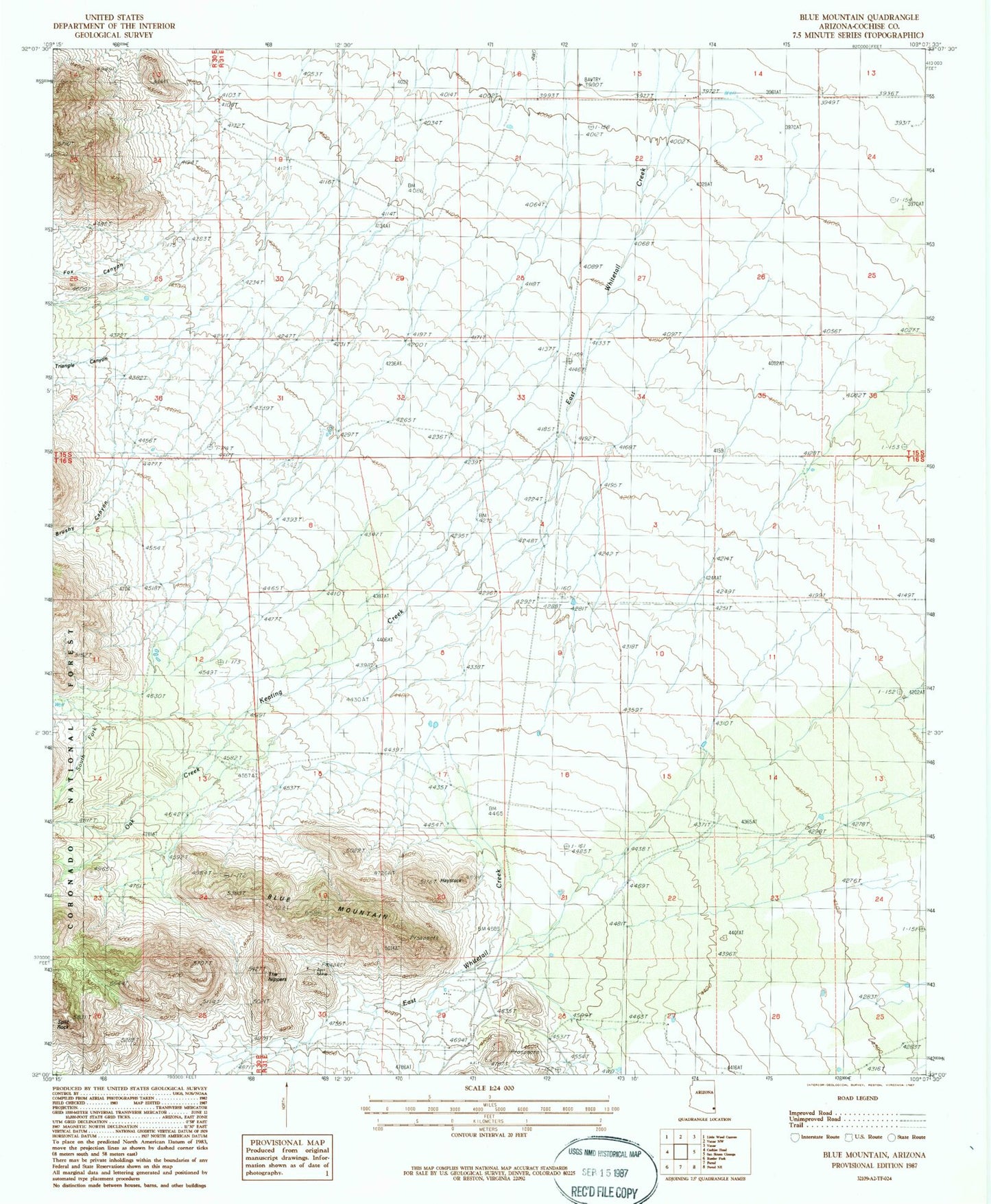 Classic USGS Blue Mountain Arizona 7.5'x7.5' Topo Map Image