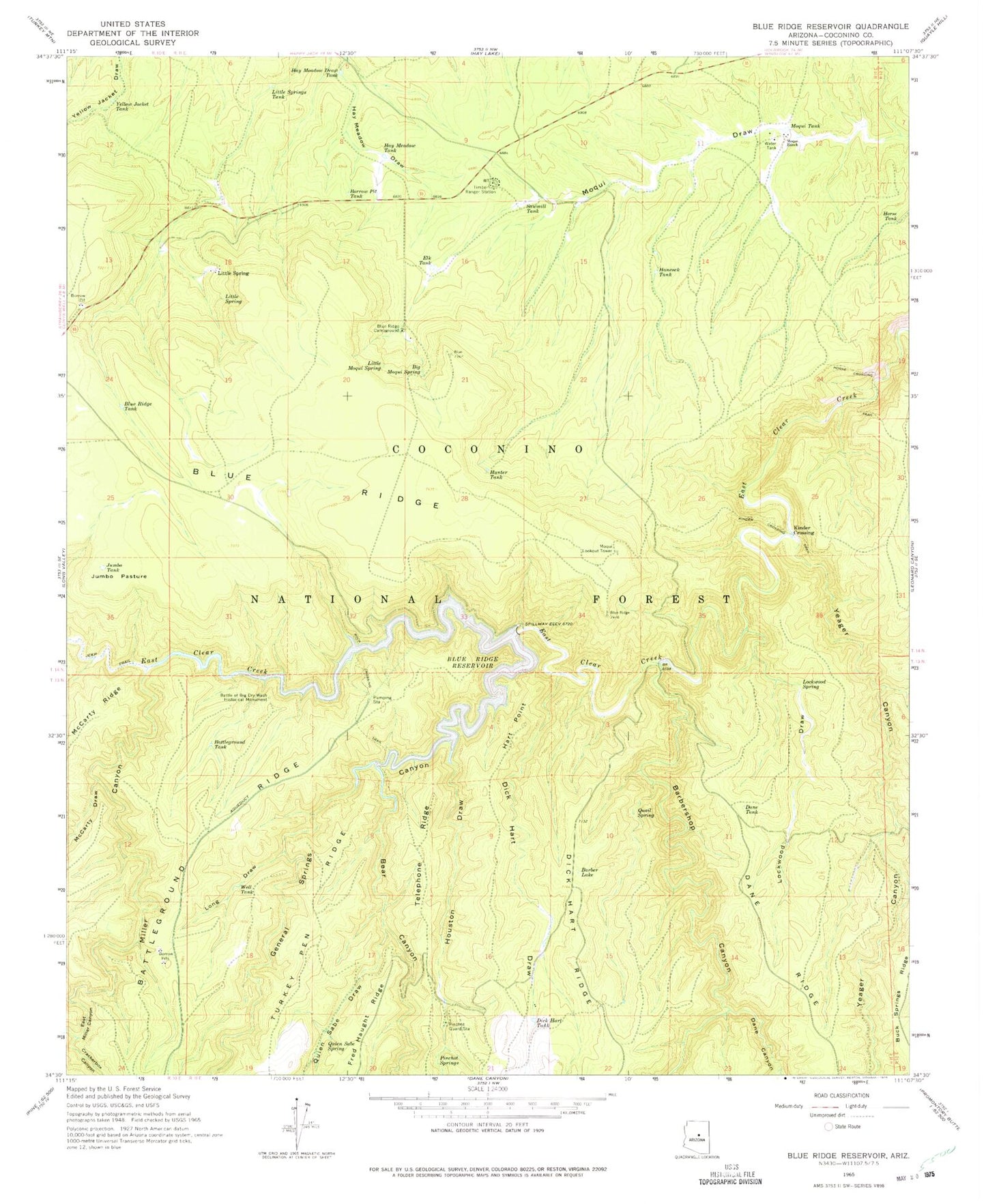 Classic USGS C.C. Cragin Reservoir Arizona 7.5'x7.5' Topo Map Image
