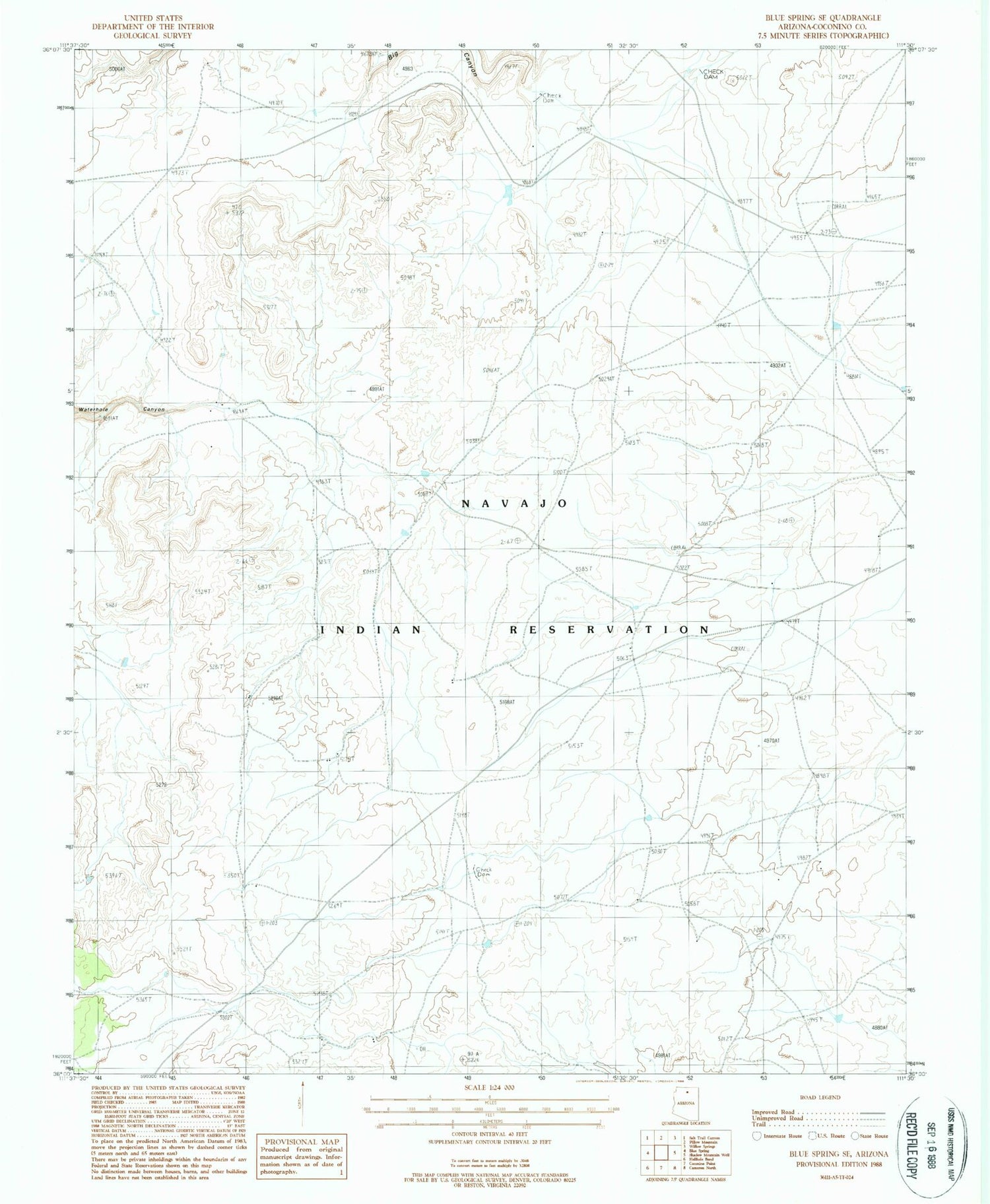Classic USGS Blue Spring SE Arizona 7.5'x7.5' Topo Map Image