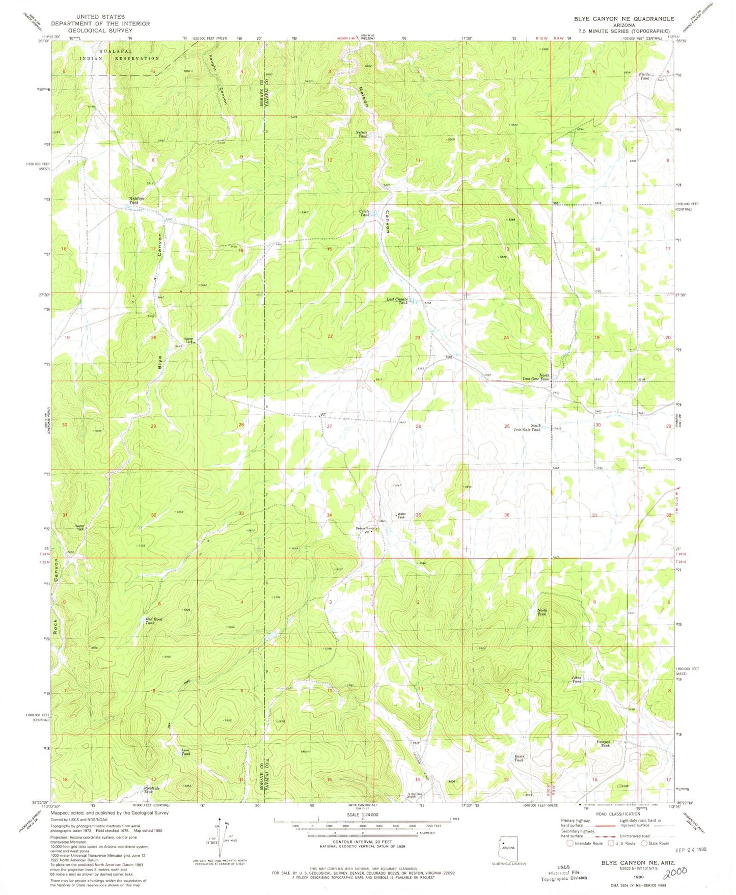 Classic USGS Blye Canyon NE Arizona 7.5'x7.5' Topo Map Image
