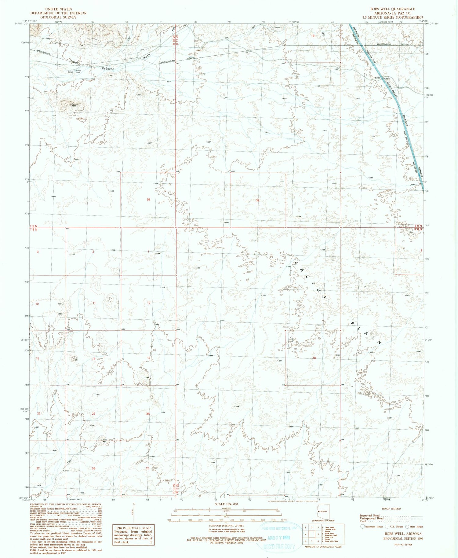 Classic USGS Bobs Well Arizona 7.5'x7.5' Topo Map Image