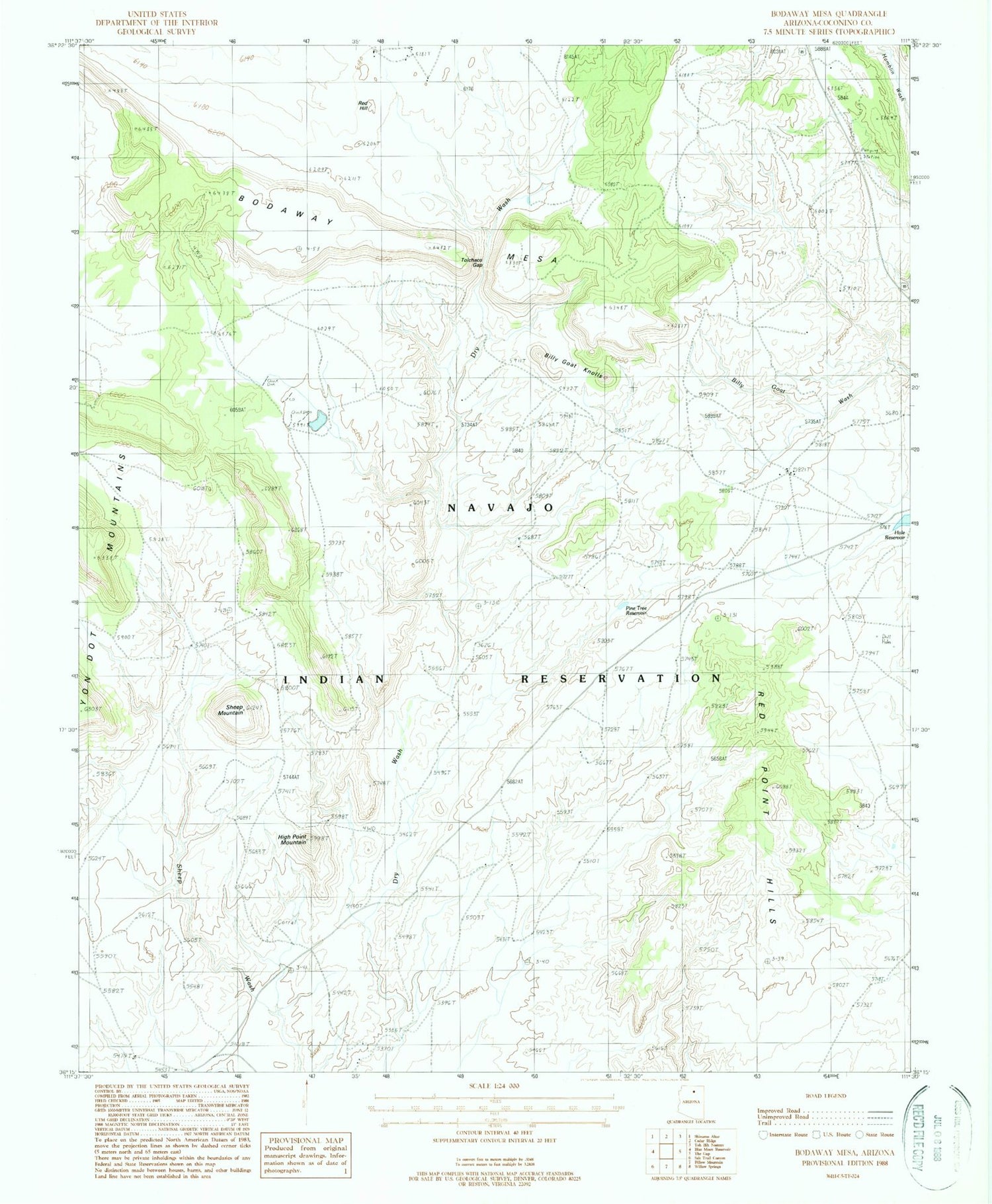 Classic USGS Bodaway Mesa Arizona 7.5'x7.5' Topo Map Image