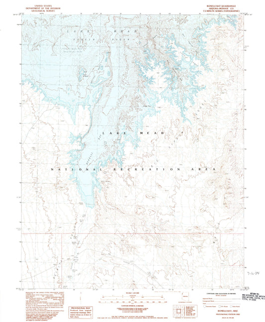 Classic USGS Bonelli Bay Arizona 7.5'x7.5' Topo Map Image