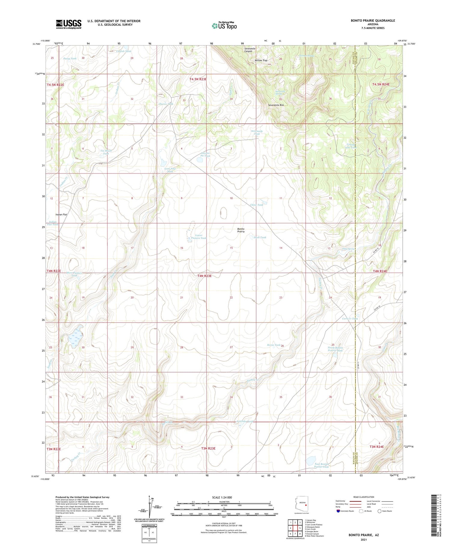 Bonito Prairie Arizona US Topo Map Image