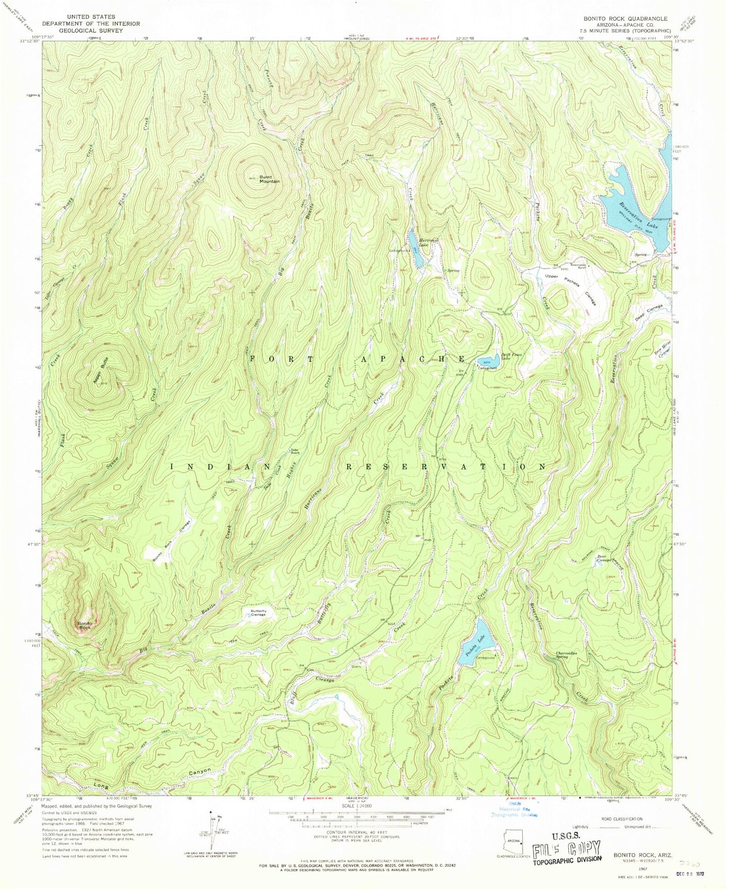 Classic USGS Bonito Rock Arizona 7.5'x7.5' Topo Map Image