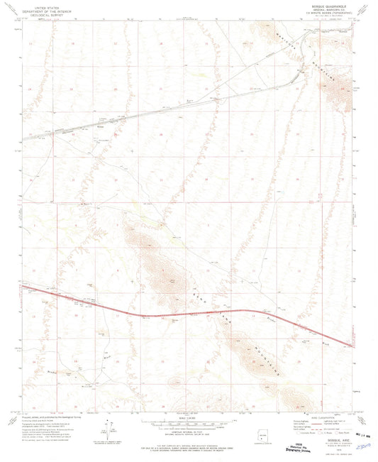 Classic USGS Bosque Arizona 7.5'x7.5' Topo Map Image