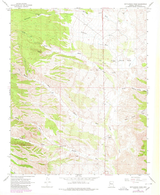 Classic USGS Bottleneck Wash Arizona 7.5'x7.5' Topo Map Image