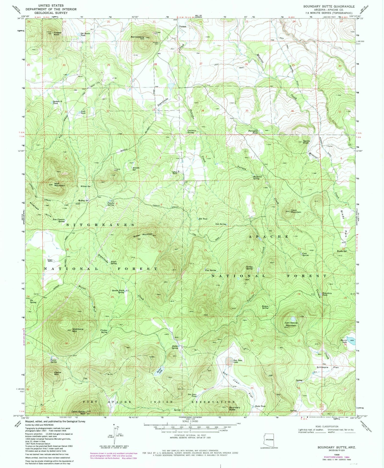 Classic USGS Boundary Butte Arizona 7.5'x7.5' Topo Map Image