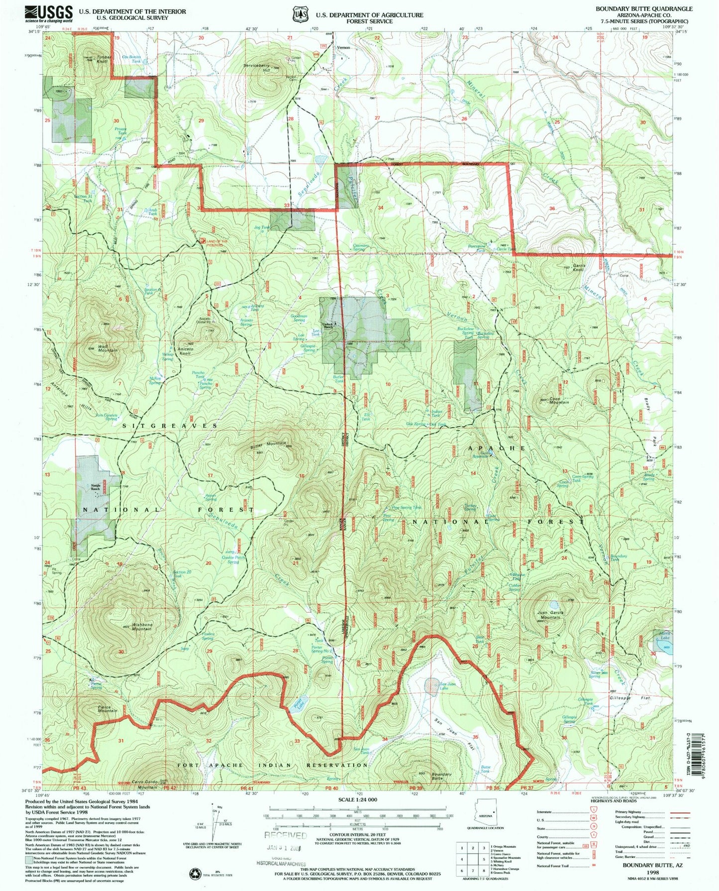 Classic USGS Boundary Butte Arizona 7.5'x7.5' Topo Map Image