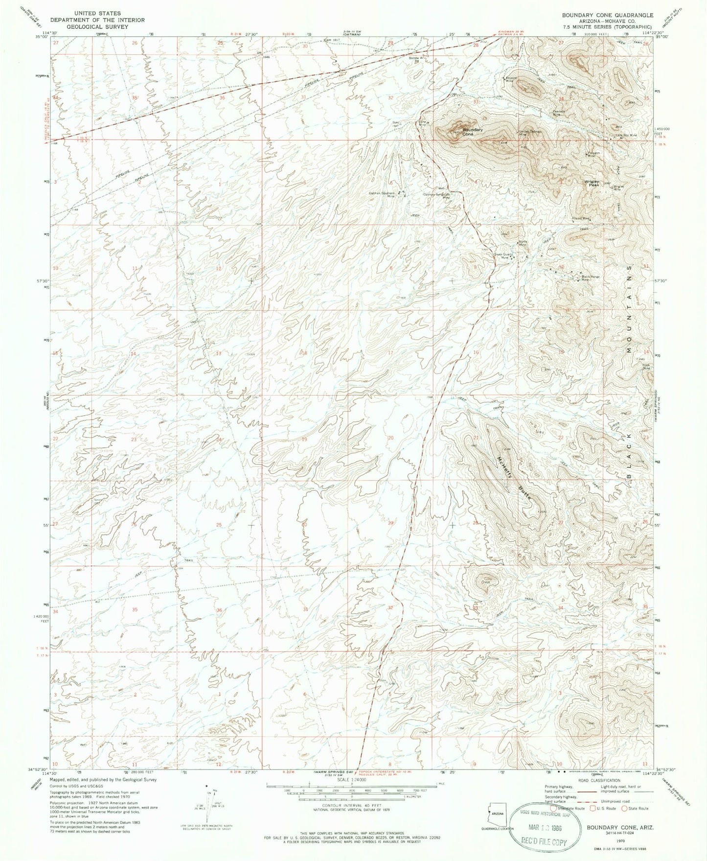 Classic USGS Boundary Cone Arizona 7.5'x7.5' Topo Map Image