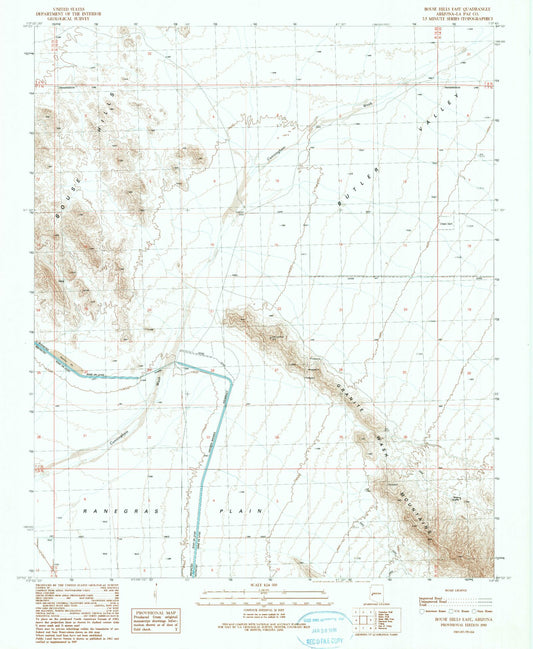 Classic USGS Bouse Hills East Arizona 7.5'x7.5' Topo Map Image