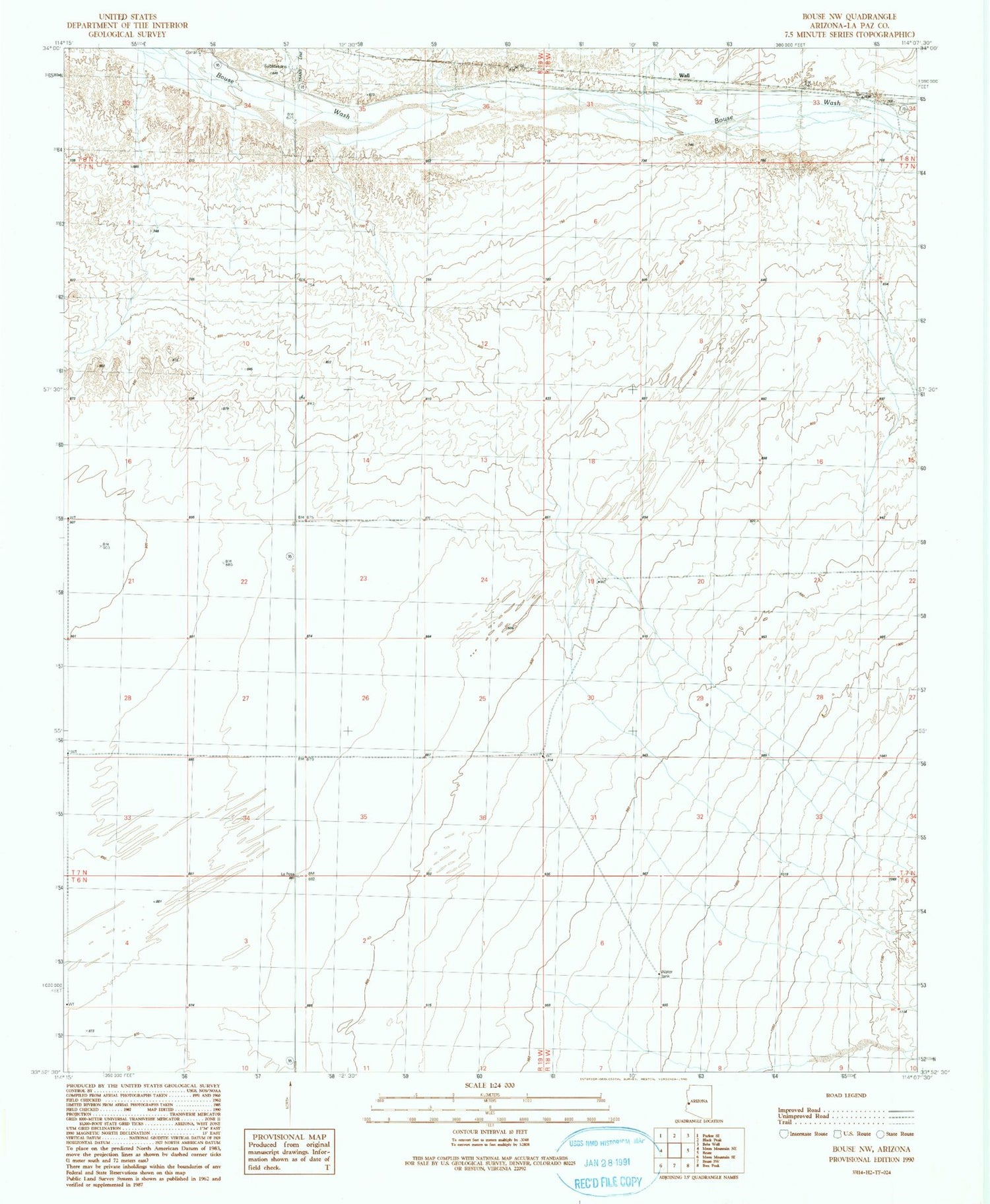 Classic USGS Bouse NW Arizona 7.5'x7.5' Topo Map Image