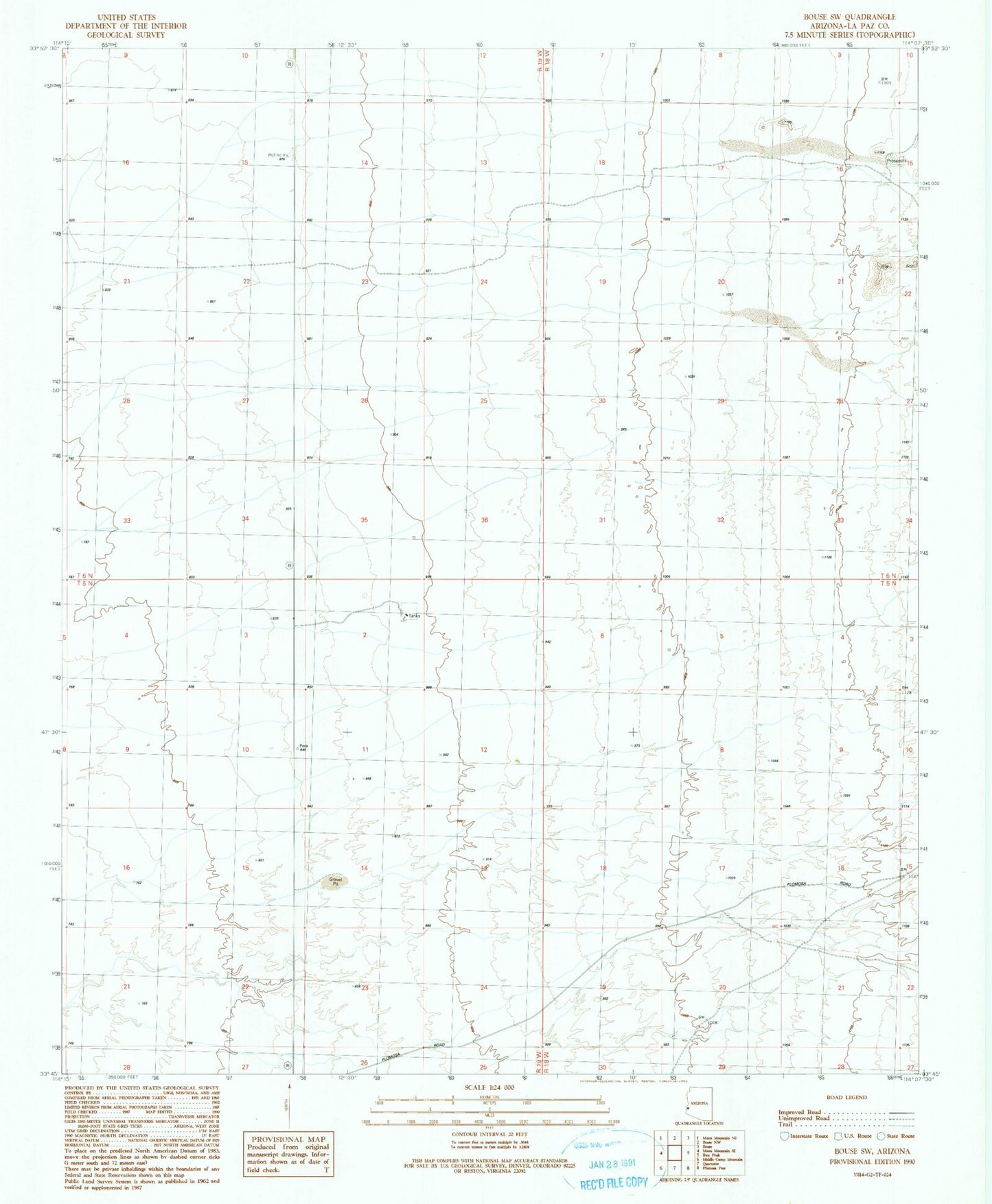 Classic USGS Bouse SW Arizona 7.5'x7.5' Topo Map Image