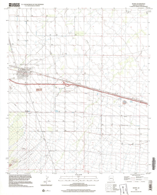 Classic USGS Bowie Arizona 7.5'x7.5' Topo Map Image