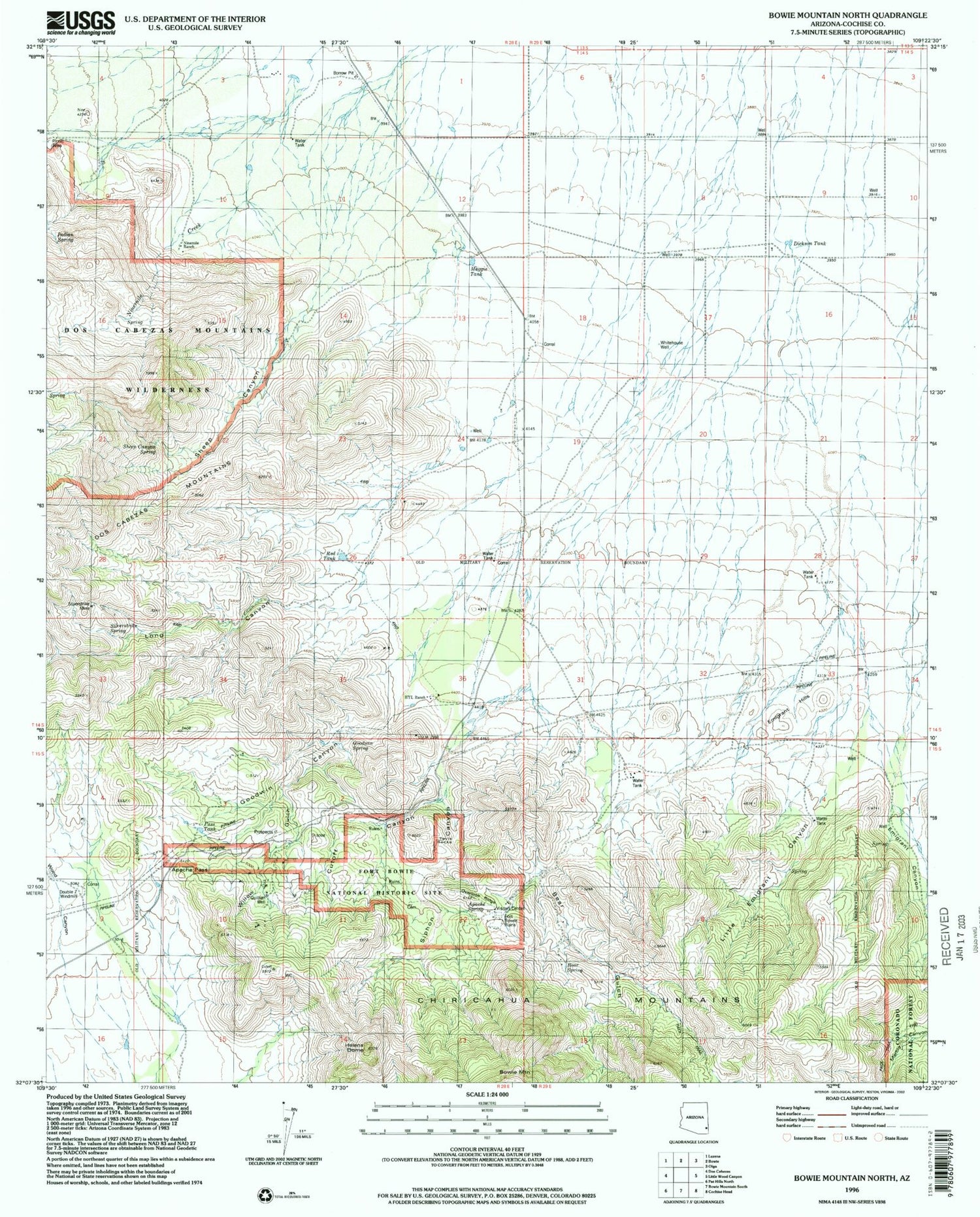 Classic USGS Bowie Mountain North Arizona 7.5'x7.5' Topo Map Image