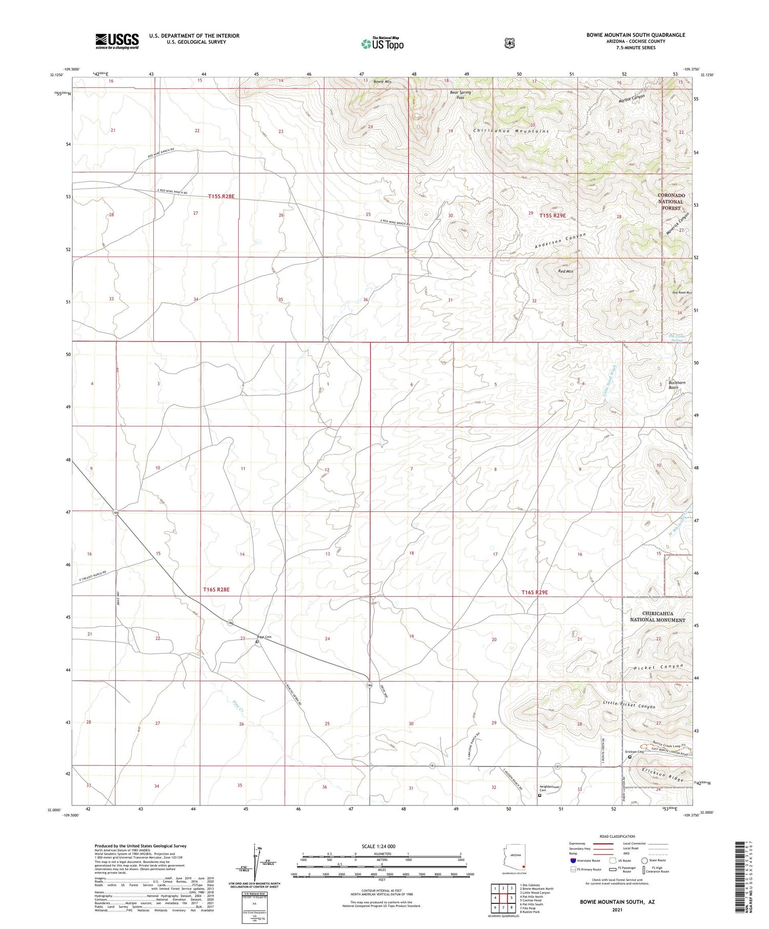 Bowie Mountain South Arizona US Topo Map Image
