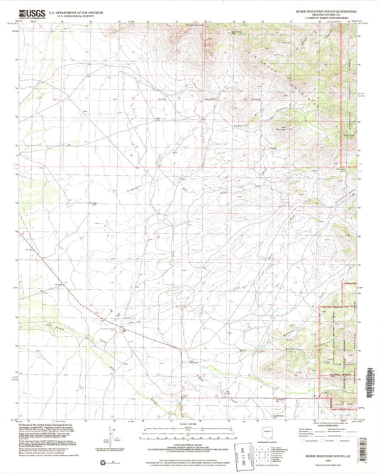 Classic USGS Bowie Mountain South Arizona 7.5'x7.5' Topo Map Image