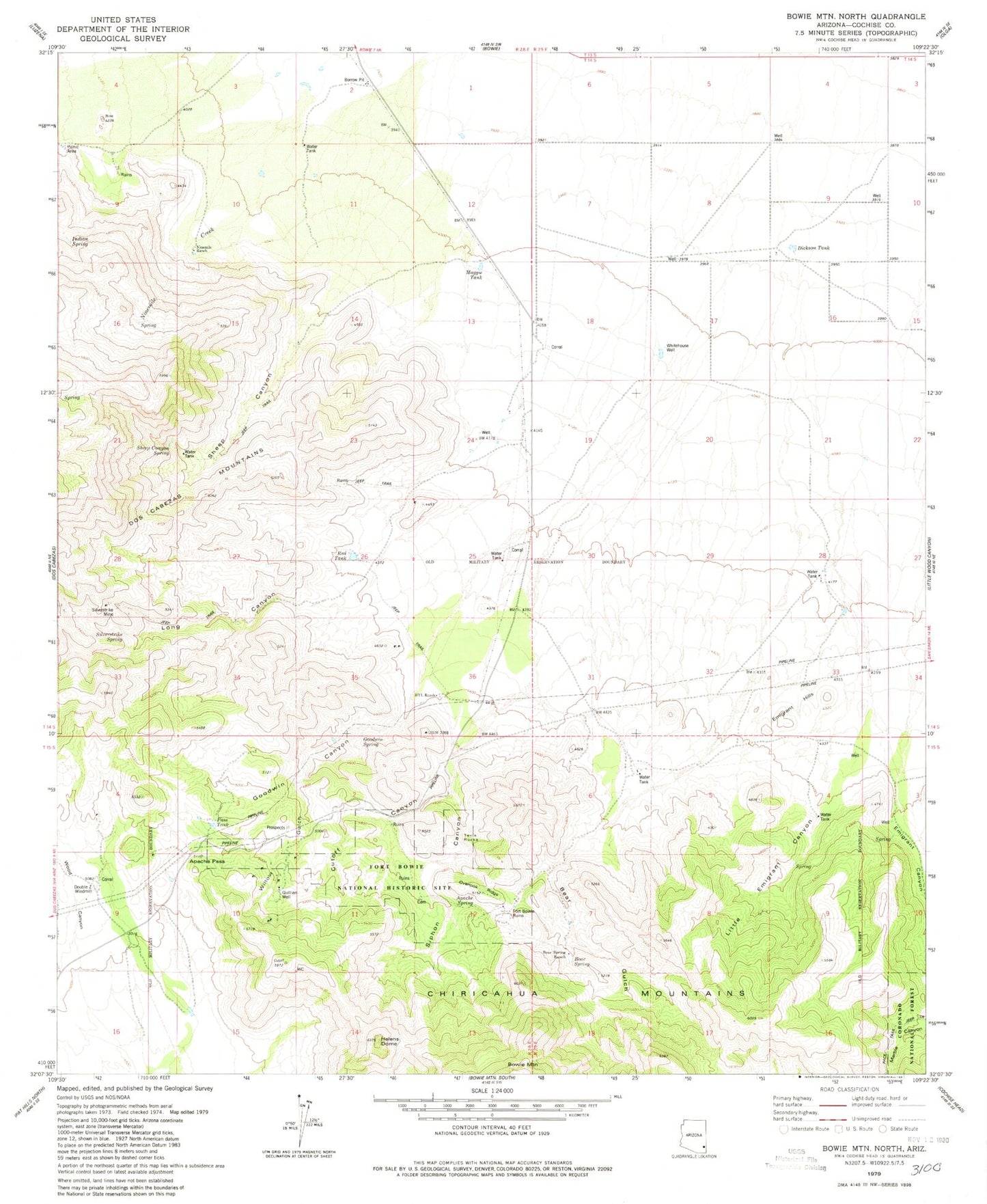 Classic USGS Bowie Mountain North Arizona 7.5'x7.5' Topo Map Image
