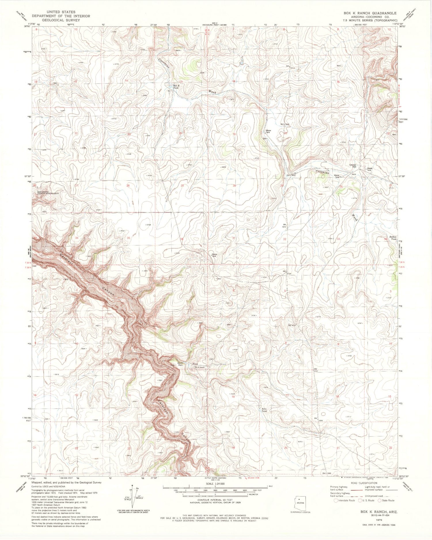 Classic USGS Box K Ranch Arizona 7.5'x7.5' Topo Map Image
