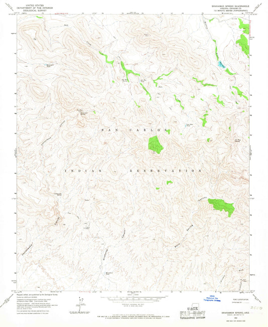 Classic USGS Branaman Spring Arizona 7.5'x7.5' Topo Map Image