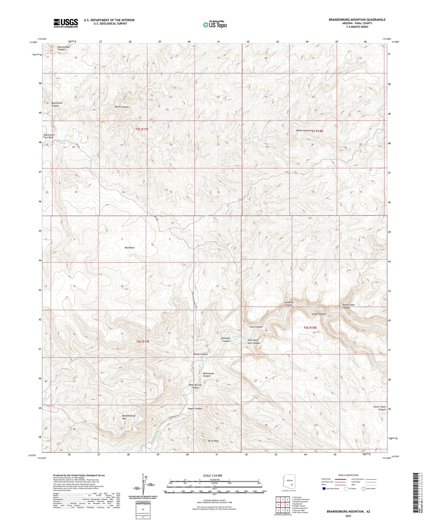 Brandenburg Mountain Arizona US Topo Map Image