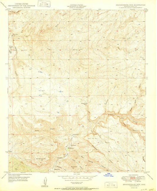 Classic USGS Brandenburg Mountain Arizona 7.5'x7.5' Topo Map Image