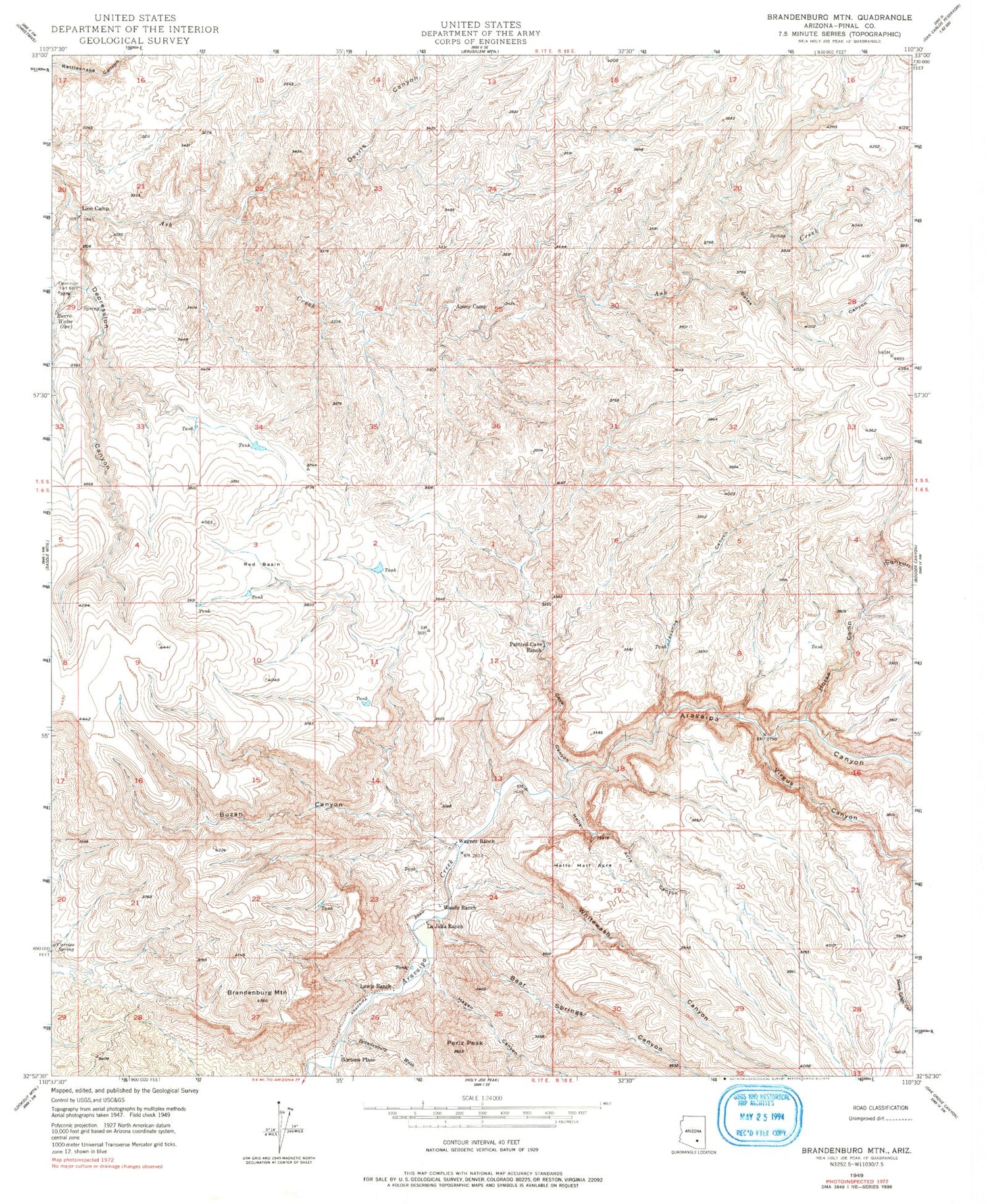 Classic USGS Brandenburg Mountain Arizona 7.5'x7.5' Topo Map Image