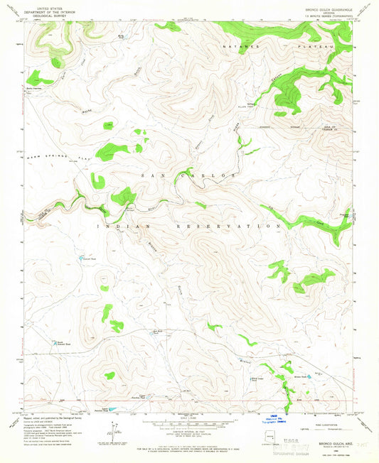 Classic USGS Bronco Gulch Arizona 7.5'x7.5' Topo Map Image