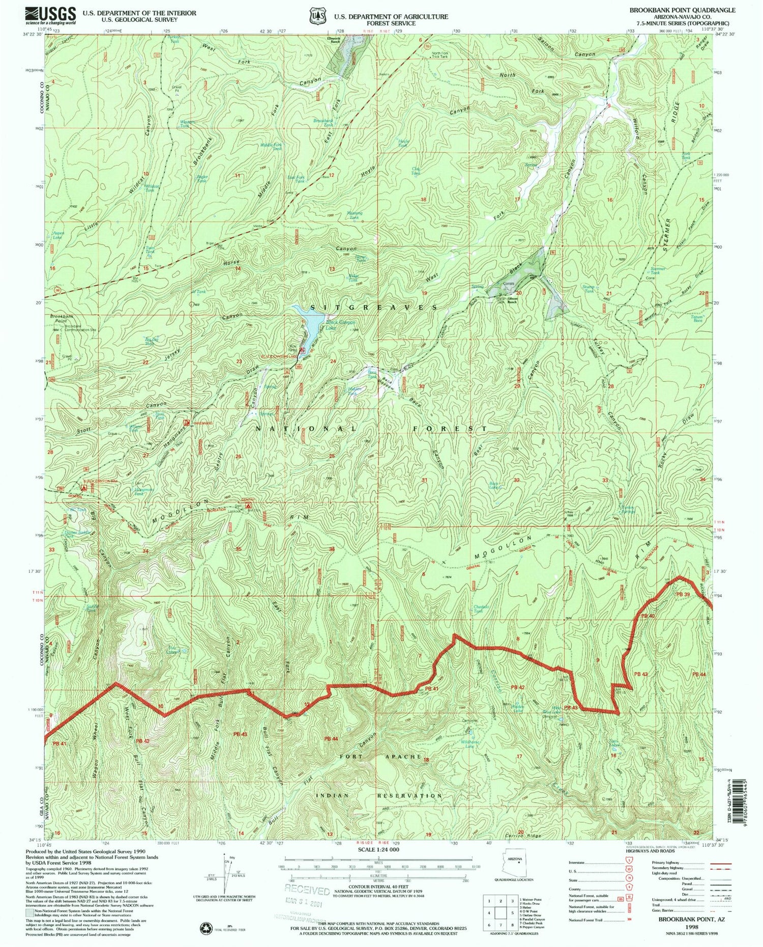 Classic USGS Brookbank Point Arizona 7.5'x7.5' Topo Map Image