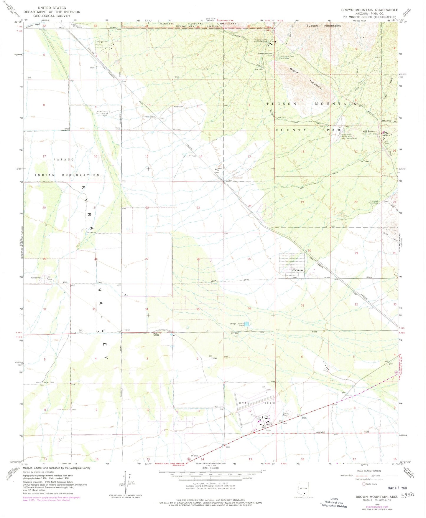 Classic USGS Brown Mountain Arizona 7.5'x7.5' Topo Map Image