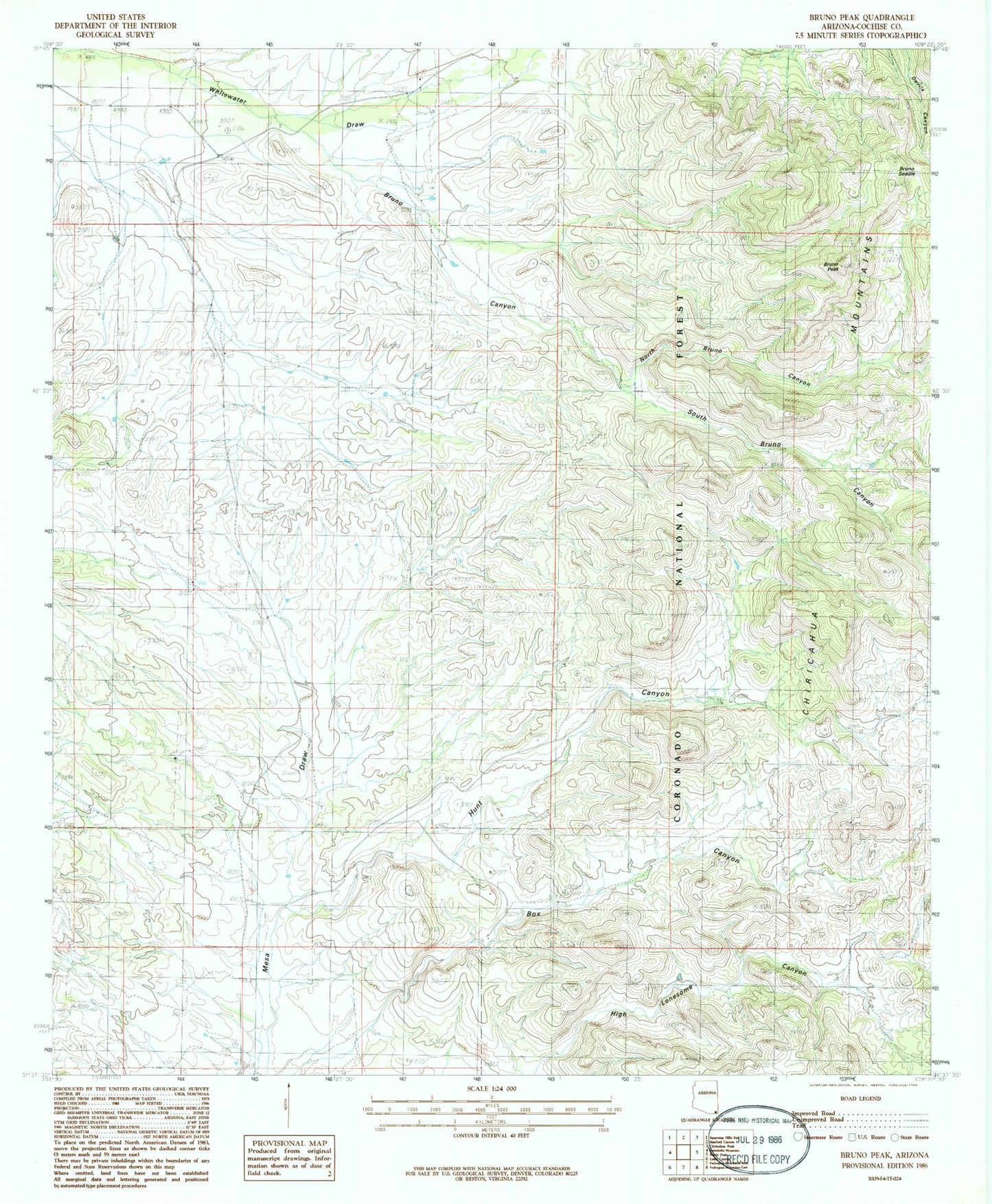 Classic USGS Bruno Peak Arizona 7.5'x7.5' Topo Map Image