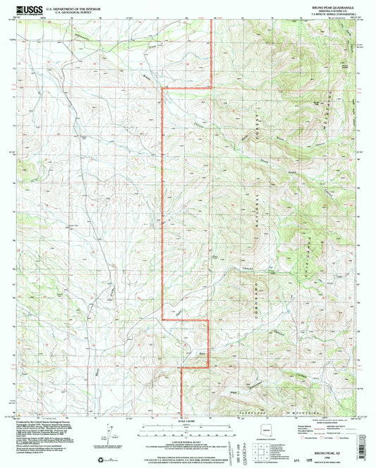 Classic USGS Bruno Peak Arizona 7.5'x7.5' Topo Map Image