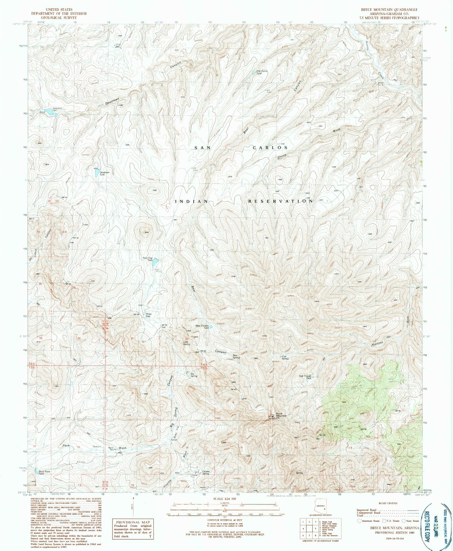 Classic USGS Bryce Mountain Arizona 7.5'x7.5' Topo Map Image