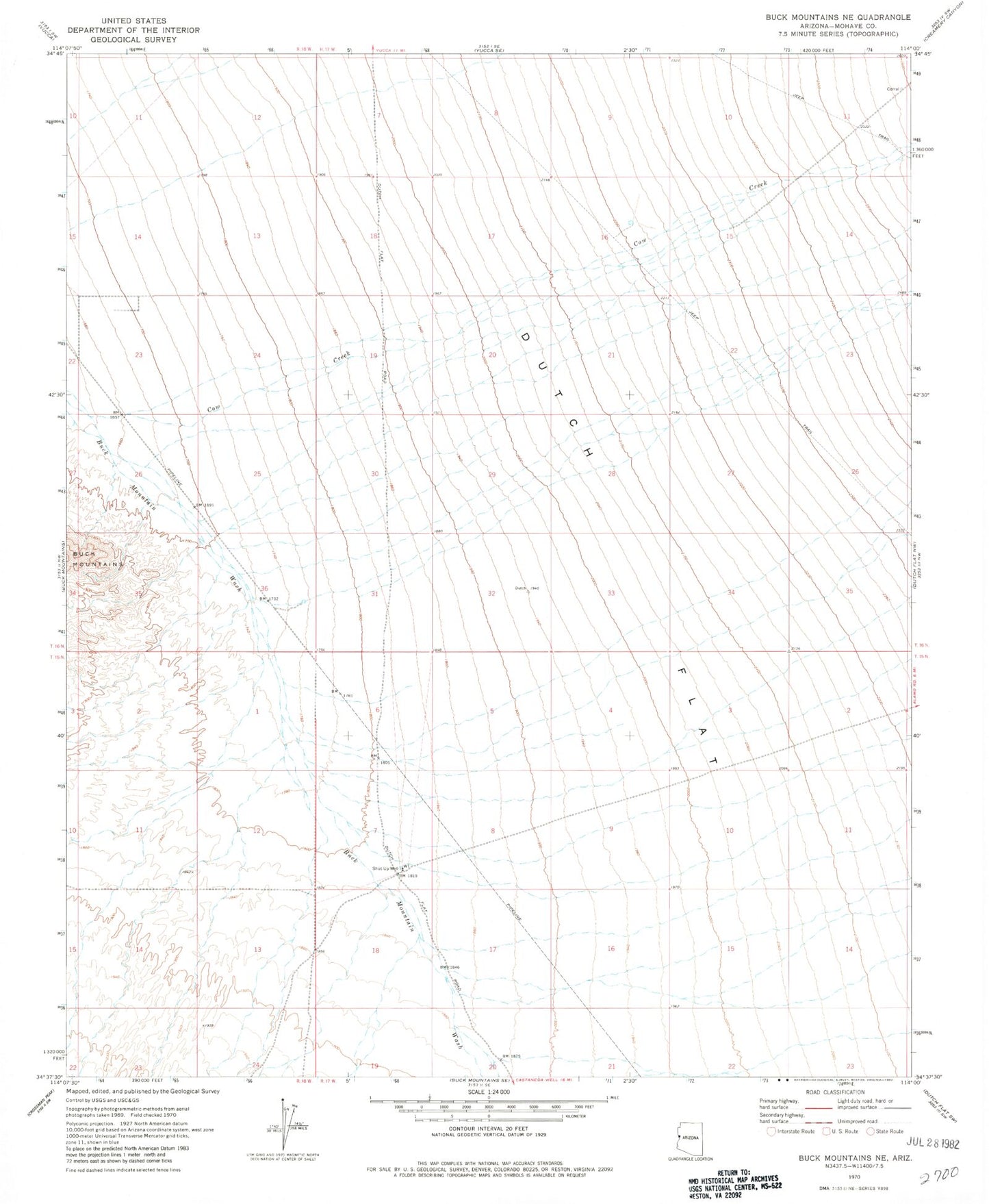 Classic USGS Buck Mountains NE Arizona 7.5'x7.5' Topo Map Image