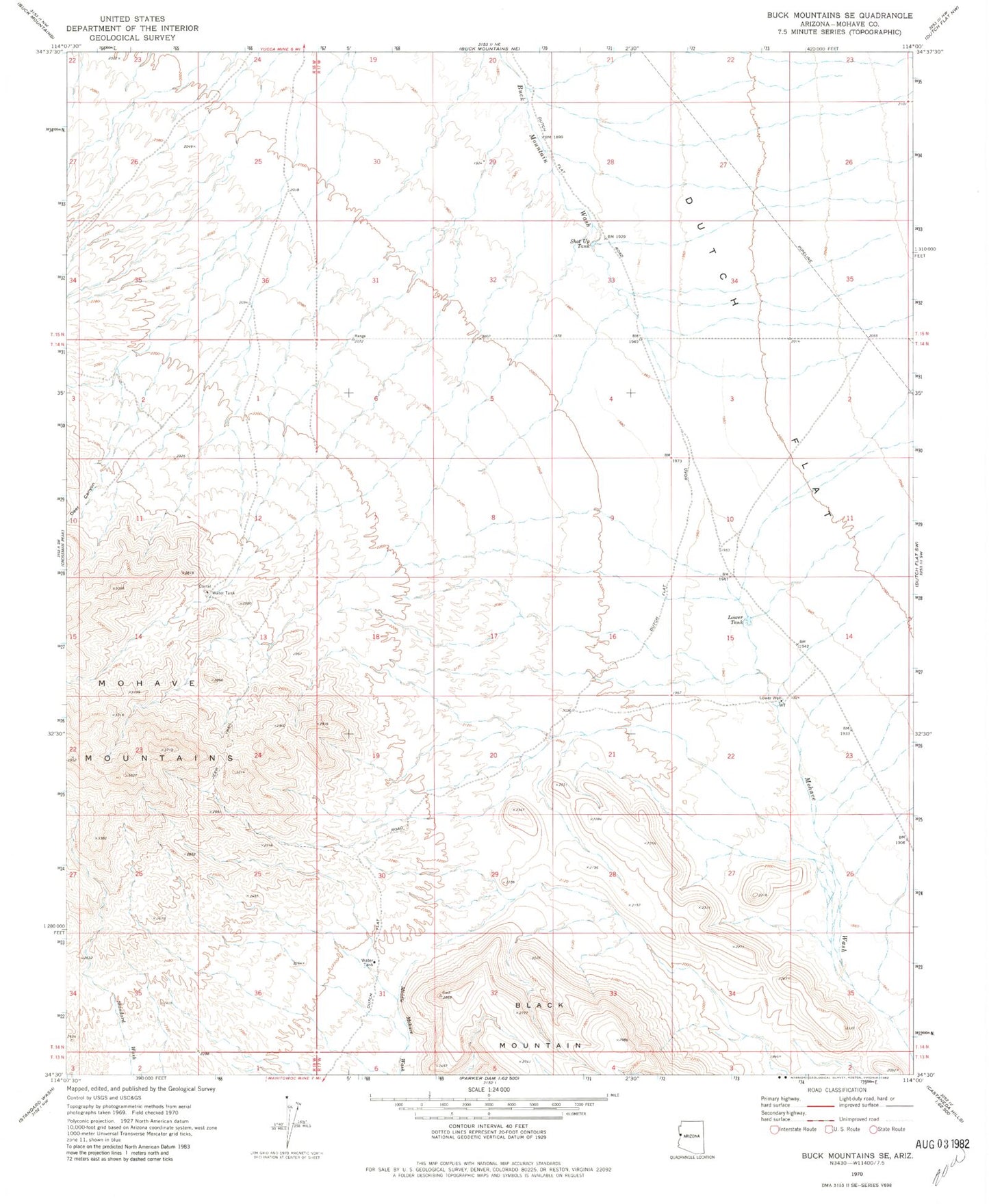 Classic USGS Buck Mountains SE Arizona 7.5'x7.5' Topo Map Image
