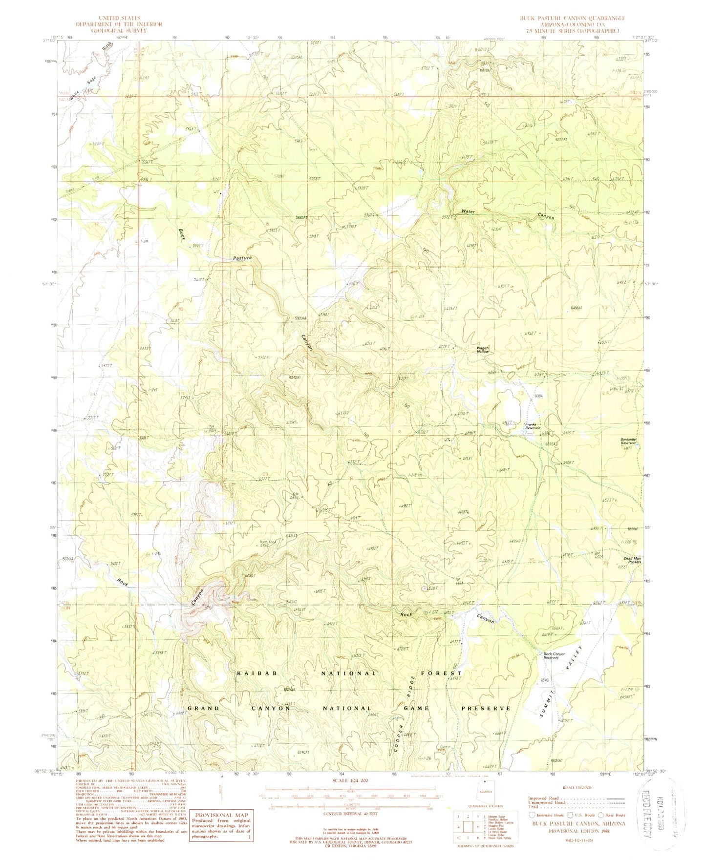 Classic USGS Buck Pasture Canyon Arizona 7.5'x7.5' Topo Map Image