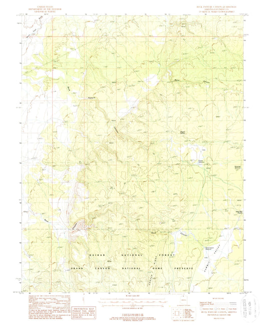 Classic USGS Buck Pasture Canyon Arizona 7.5'x7.5' Topo Map Image