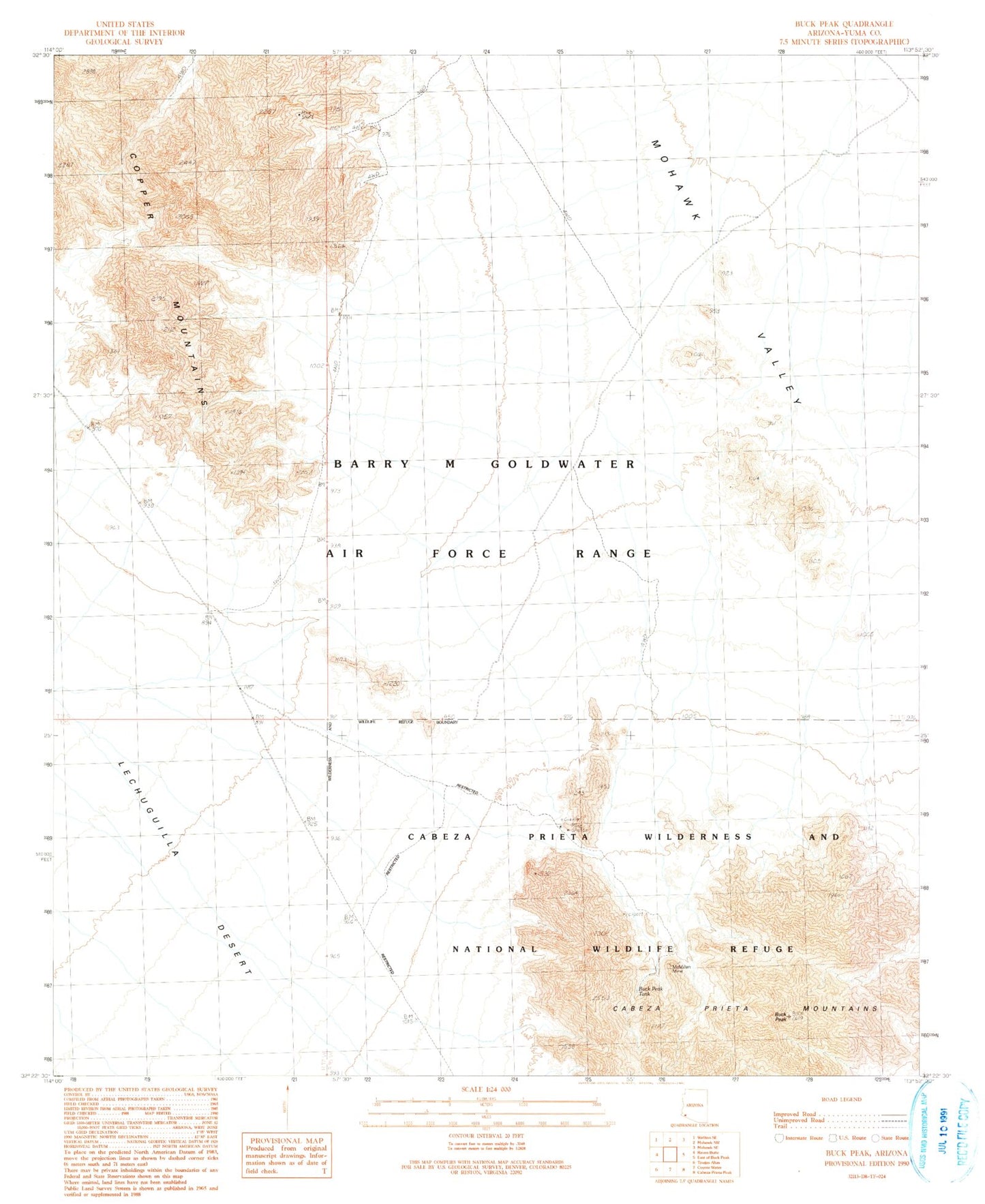 Classic USGS Buck Peak Arizona 7.5'x7.5' Topo Map Image