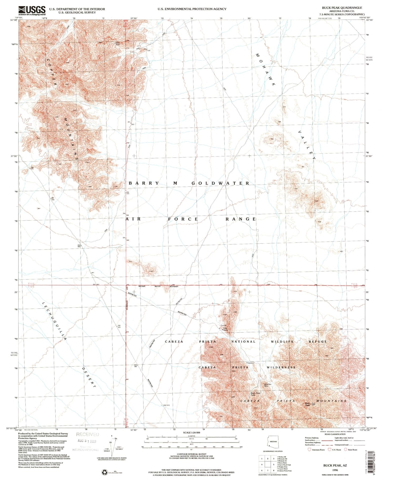 Classic USGS Buck Peak Arizona 7.5'x7.5' Topo Map Image