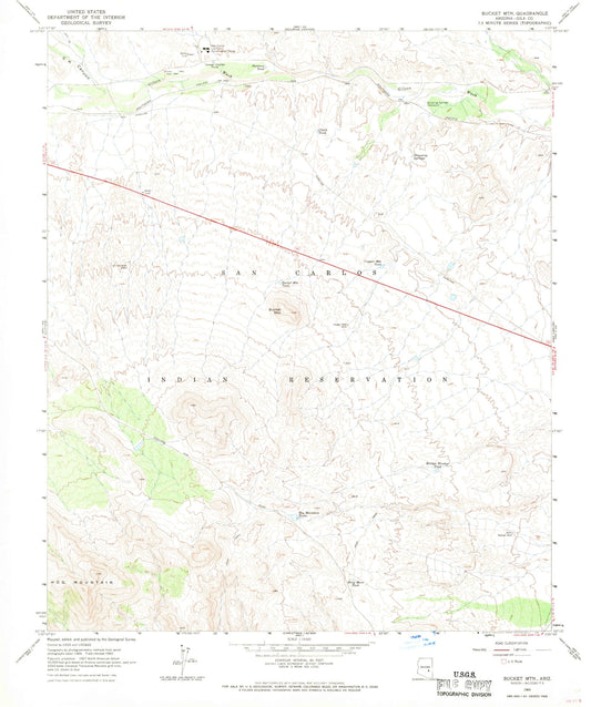 Classic USGS Bucket Mountain Arizona 7.5'x7.5' Topo Map Image