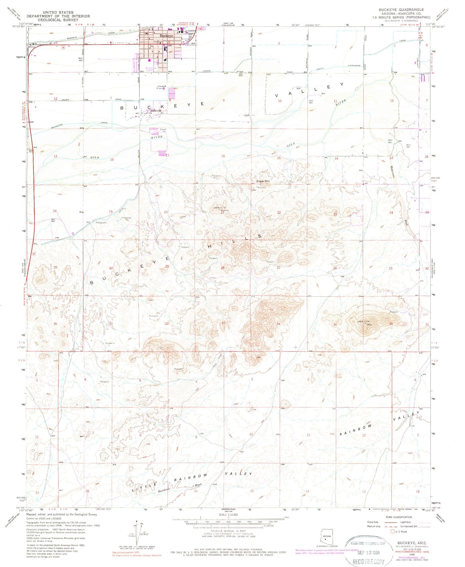 Classic USGS Buckeye Arizona 7.5'x7.5' Topo Map Image