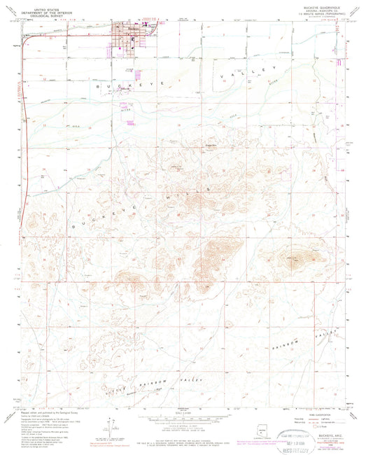 Classic USGS Buckeye Arizona 7.5'x7.5' Topo Map Image
