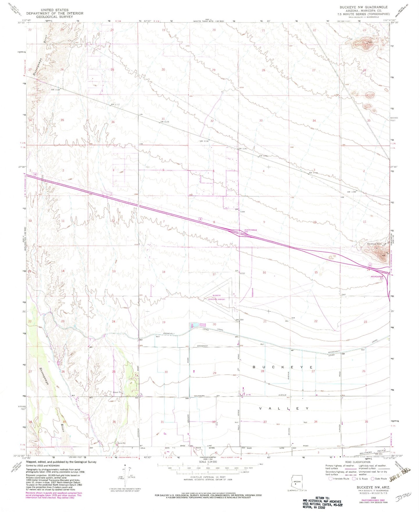 Classic USGS Buckeye NW Arizona 7.5'x7.5' Topo Map Image