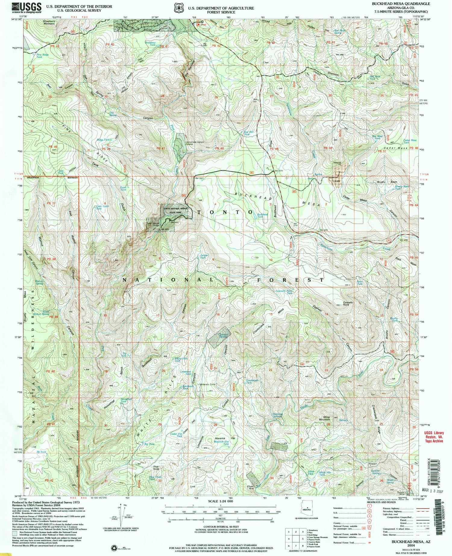 Classic USGS Buckhead Mesa Arizona 7.5'x7.5' Topo Map Image