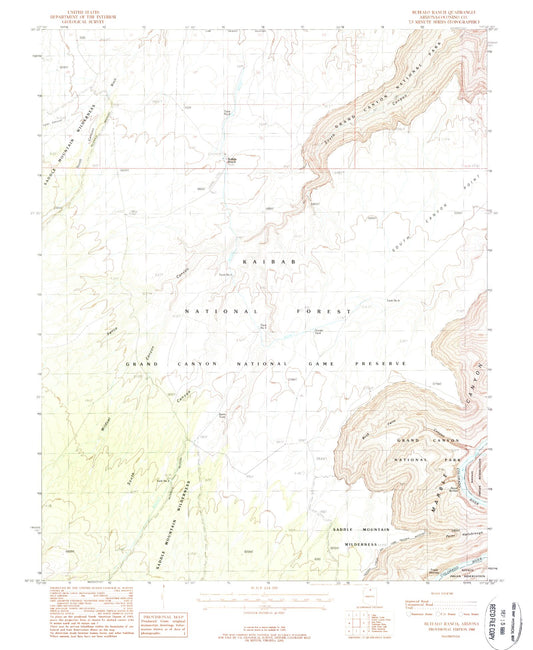 Classic USGS Buffalo Ranch Arizona 7.5'x7.5' Topo Map Image