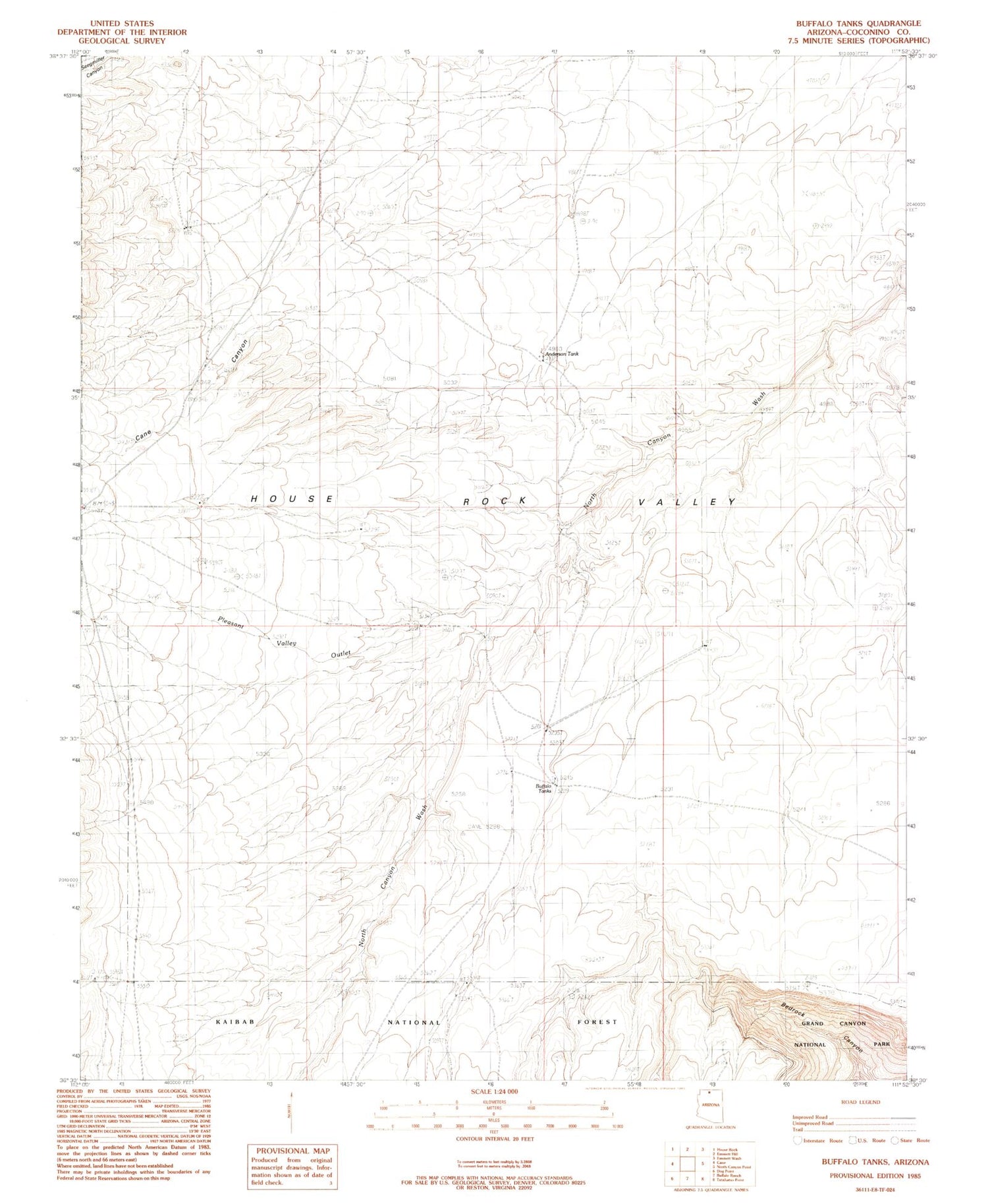 Classic USGS Buffalo Tanks Arizona 7.5'x7.5' Topo Map Image