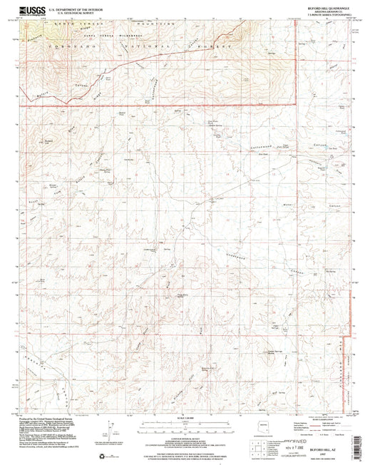 Classic USGS Buford Hill Arizona 7.5'x7.5' Topo Map Image