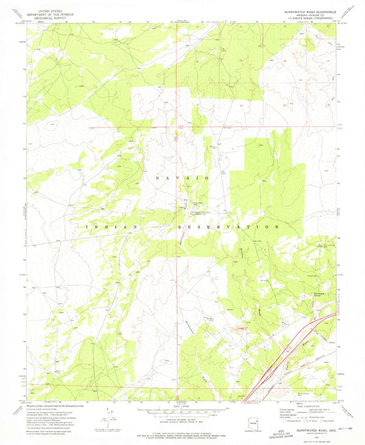 Classic USGS Burntwater Wash Arizona 7.5'x7.5' Topo Map Image