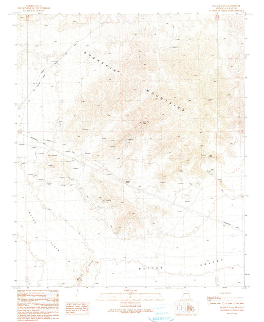 Classic USGS Butler Pass Arizona 7.5'x7.5' Topo Map Image
